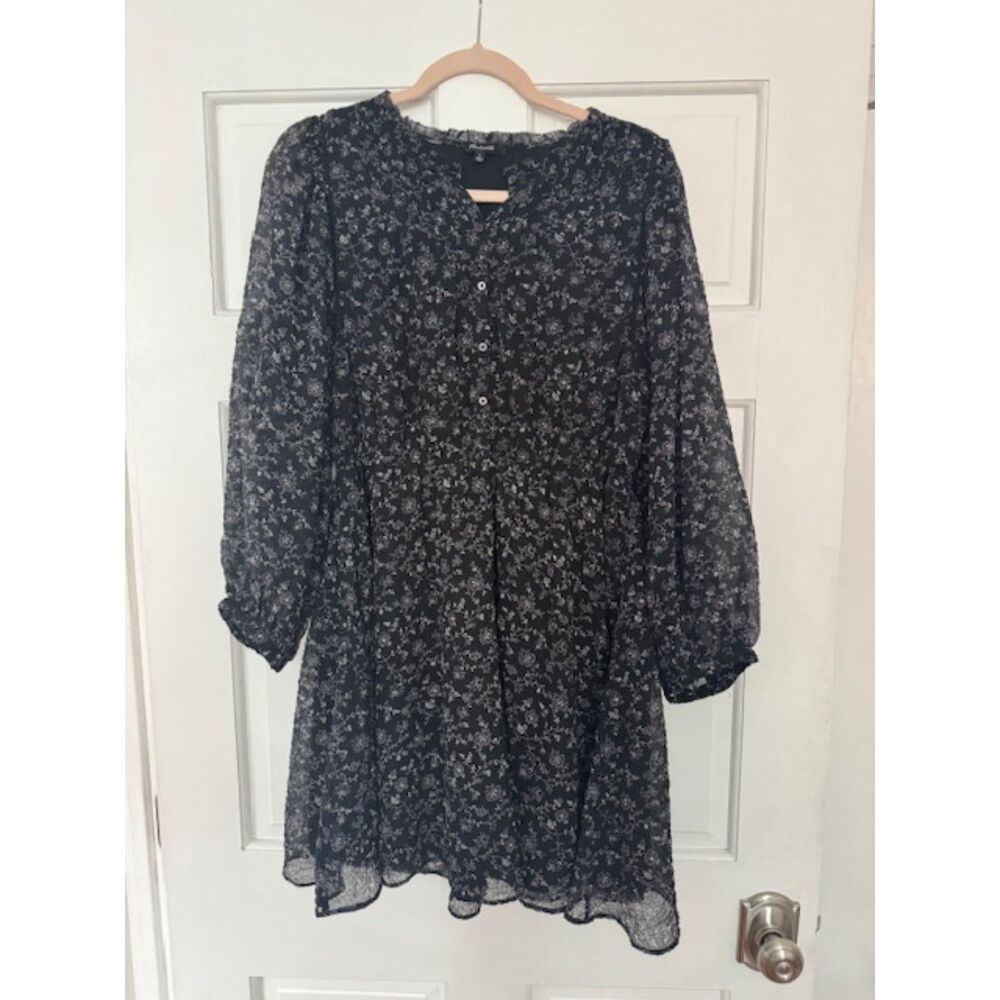 Madewell Ruffle-Neck Button-Front Mini Dress in Dotted Vines, Size S